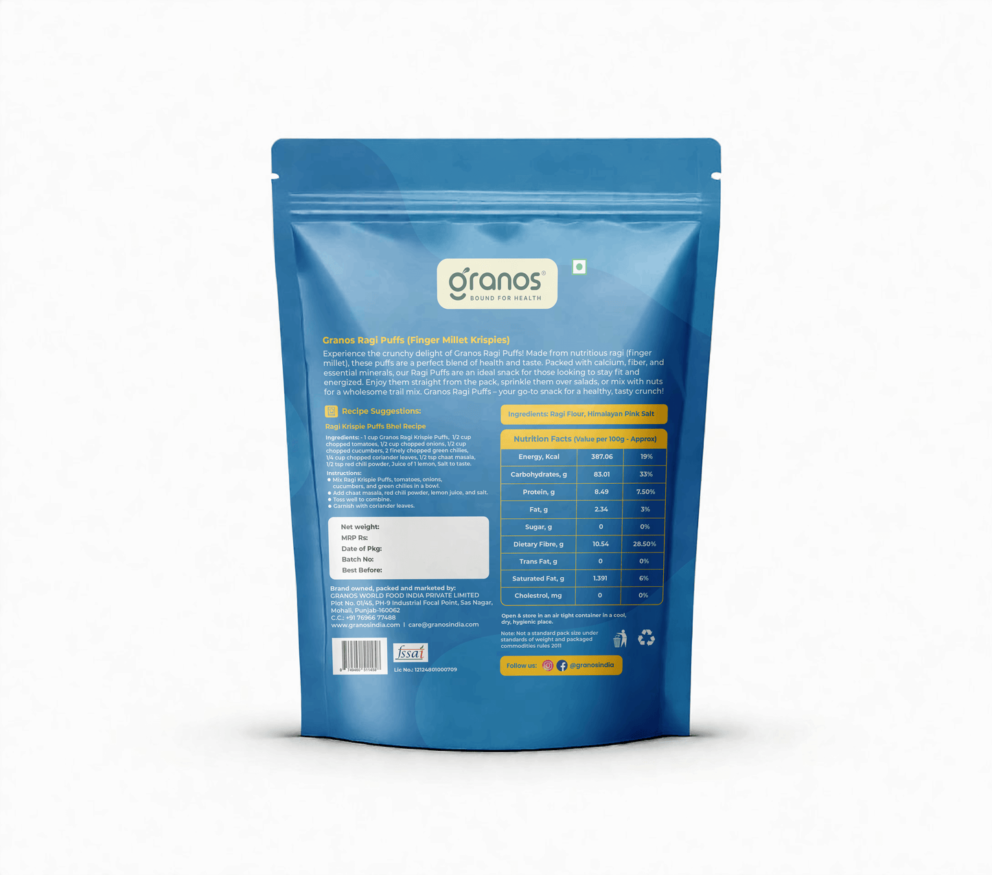 Granos Roasted Millet Ragi Puffs 150g