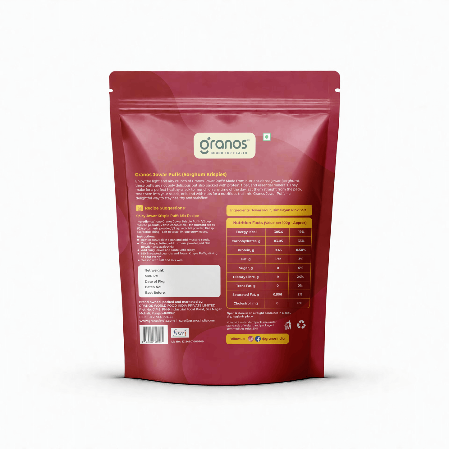 Granos Roasted Millet Jowar Puffs 150g