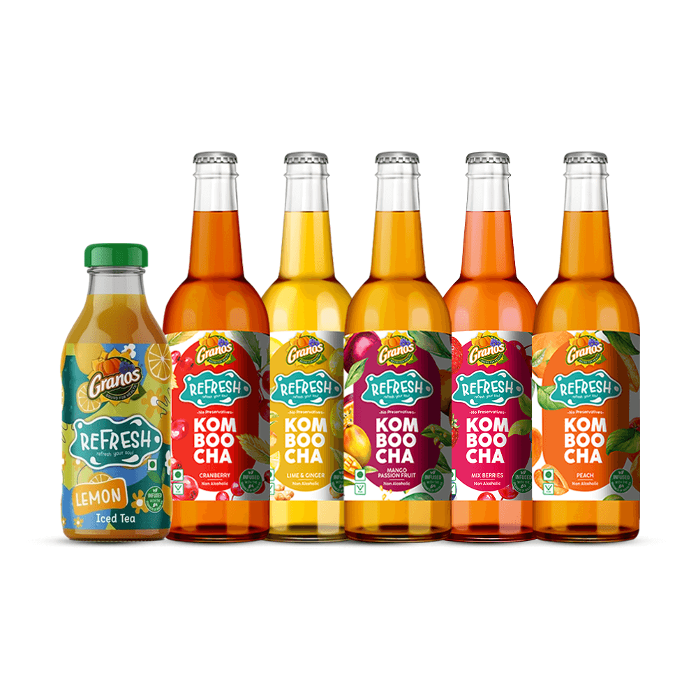 Granos Refresh Kombucha & Masala Lemonade – Pack Of 6