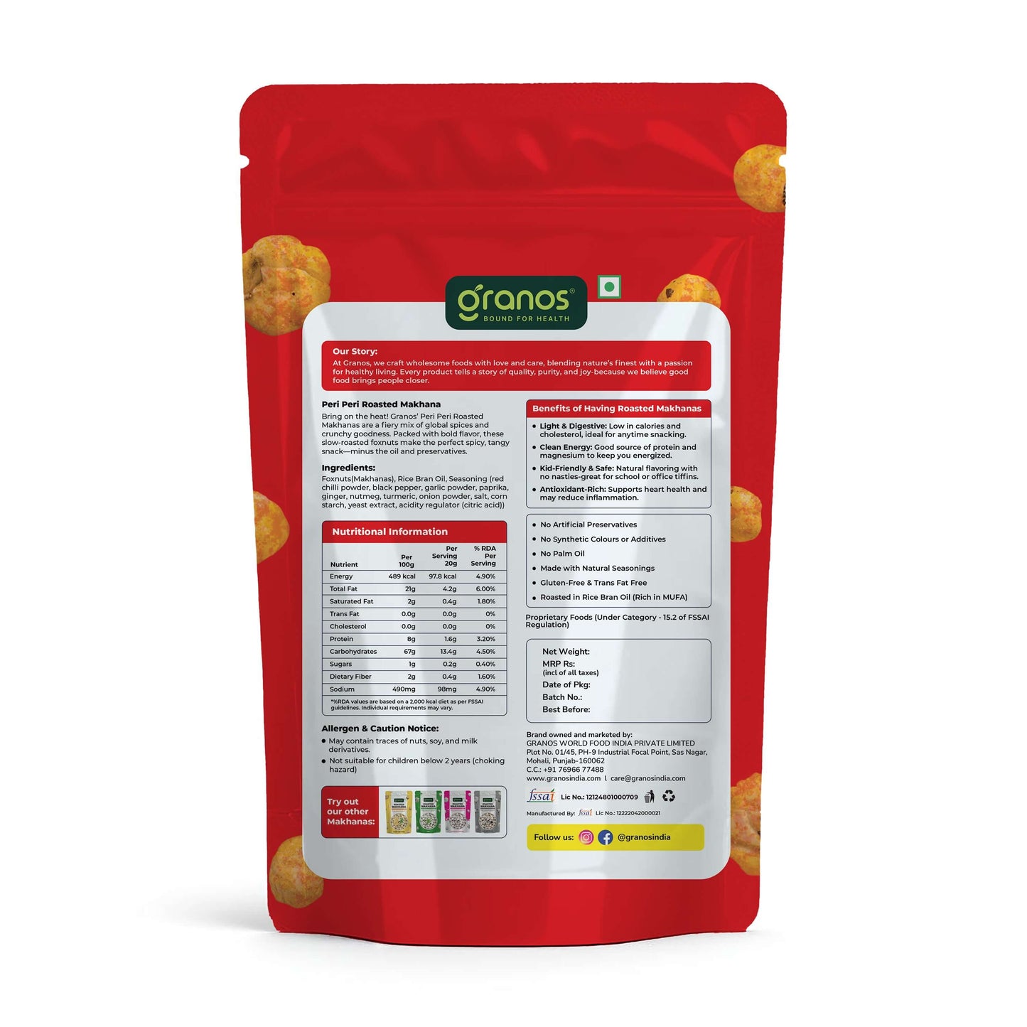 Granos Roasted Makhana 60g Peri Peri