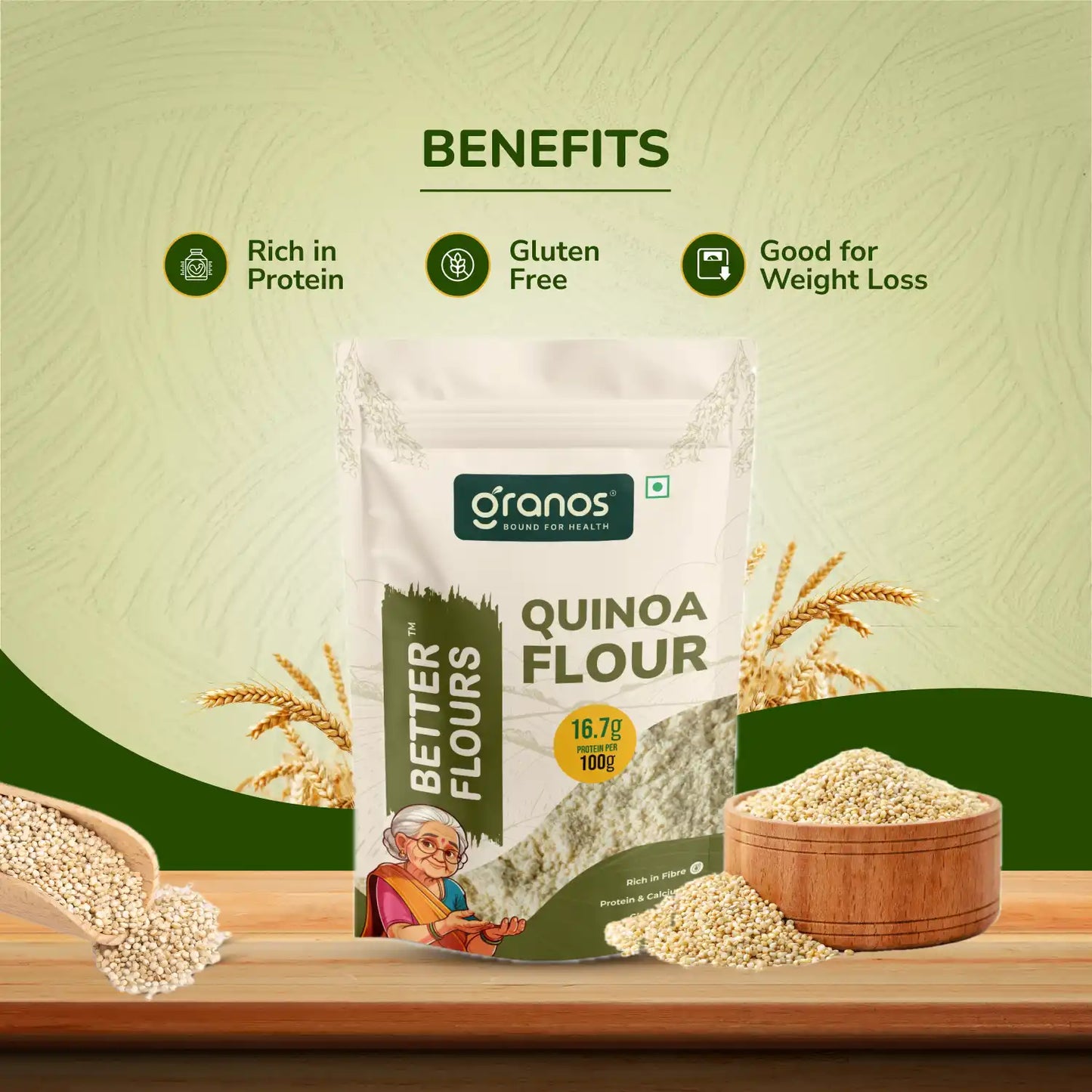 Granos Quinoa Flour 1 kg | High Protein & Fiber | Superfood for Weight Loss & Gut Health