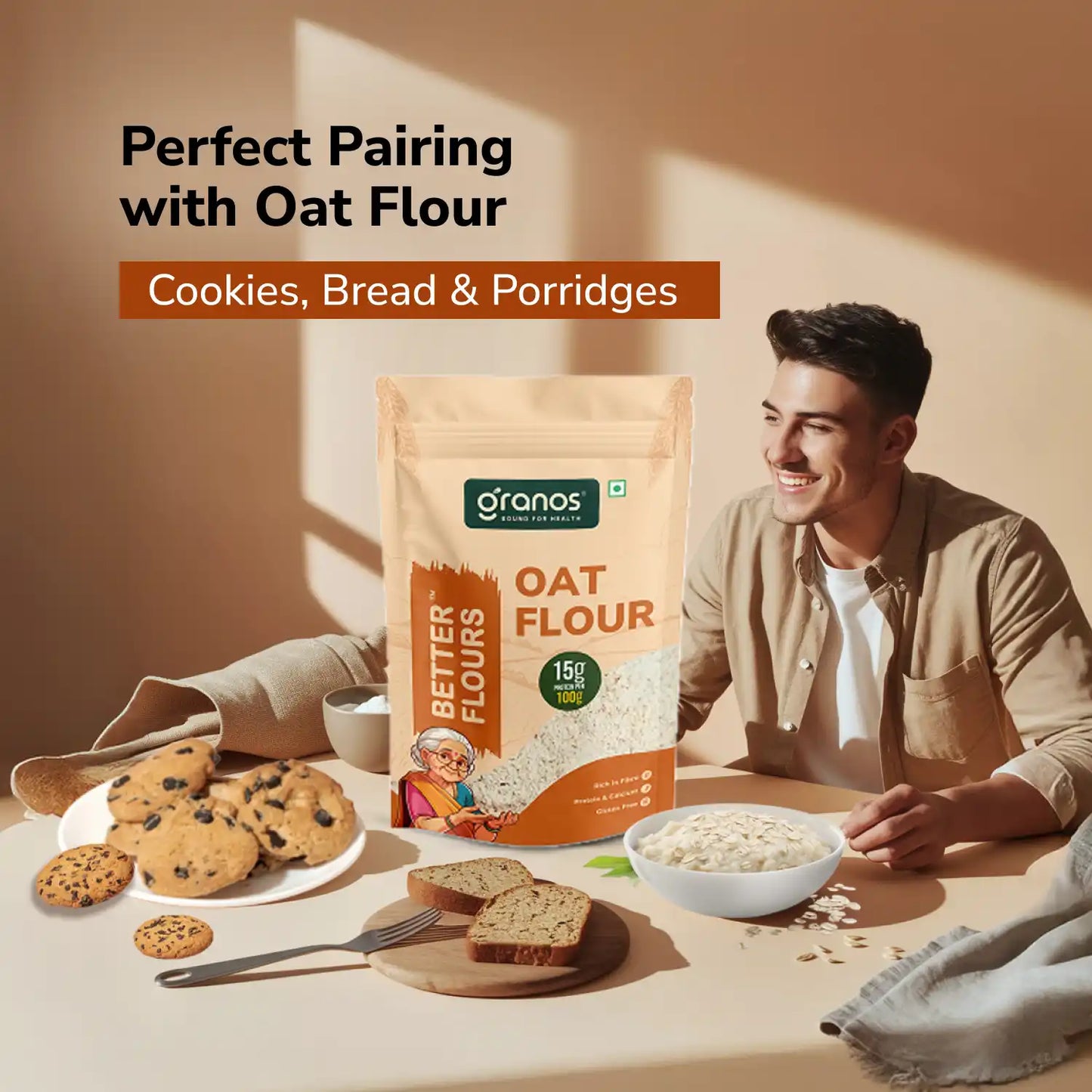 Granos Oat Flour 1kg | High Fibre & Protein, Ideal for Weight Loss & Baking