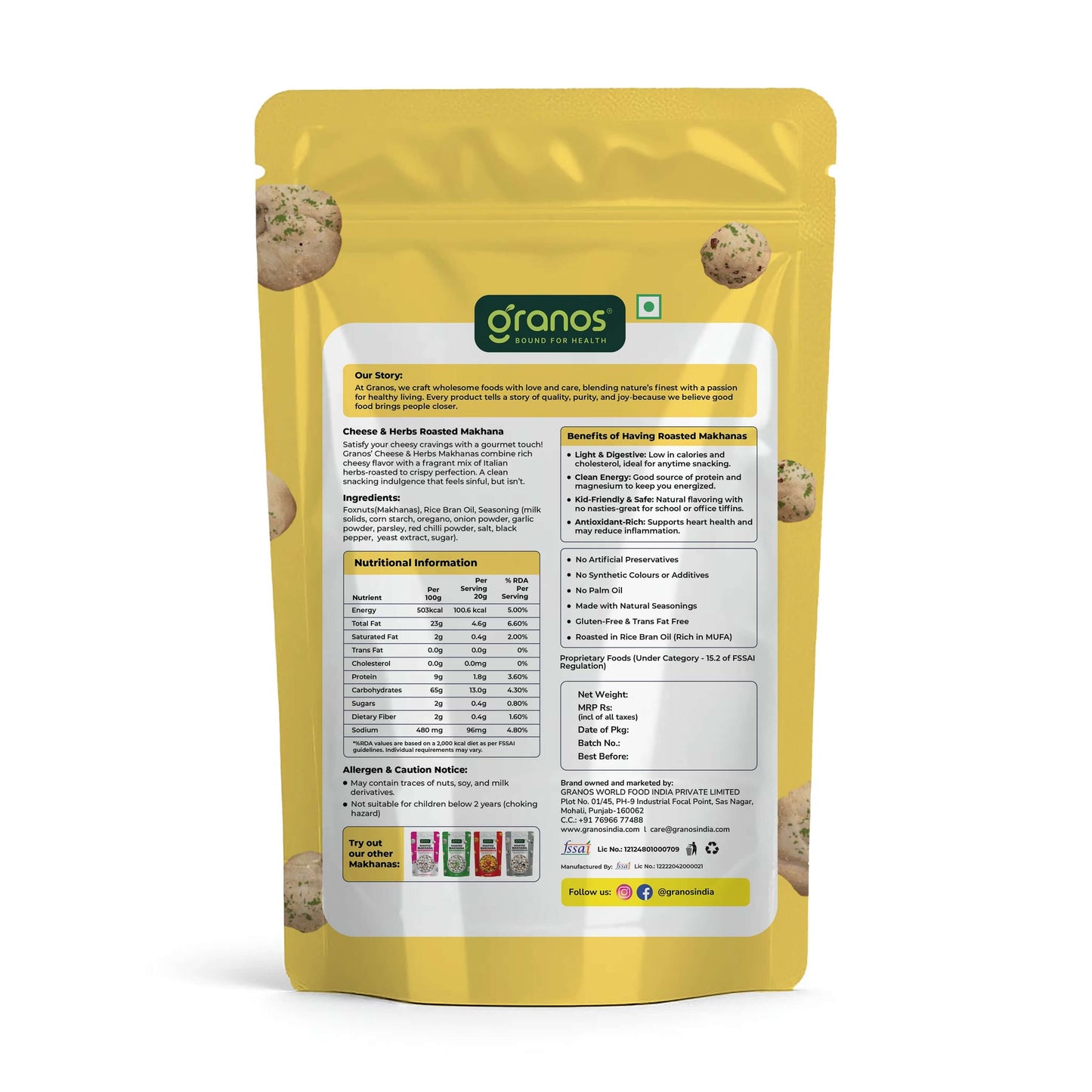 Granos Roasted Makhana 60g Cheese & Herbs