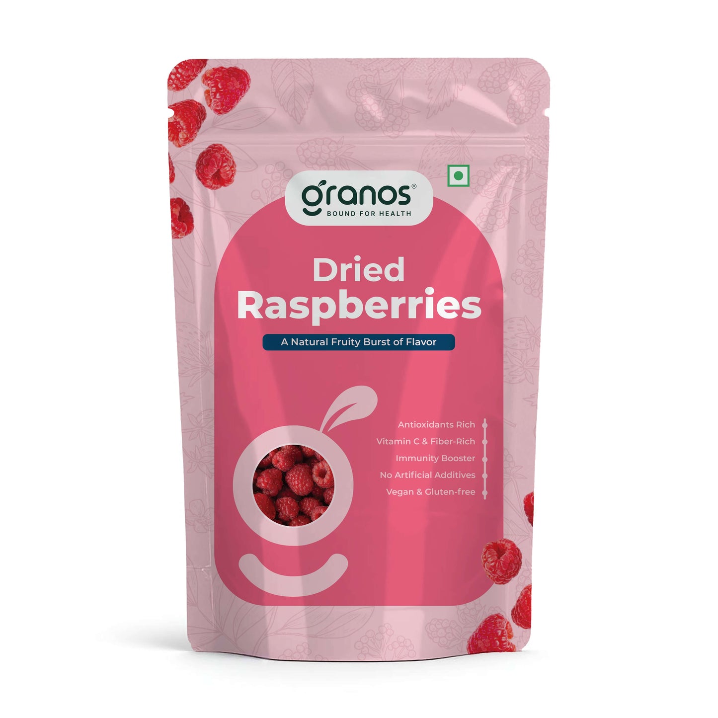 Granos Dried Raspberries 150g in Resealable Pouch – Antioxidant-Rich Superfruit