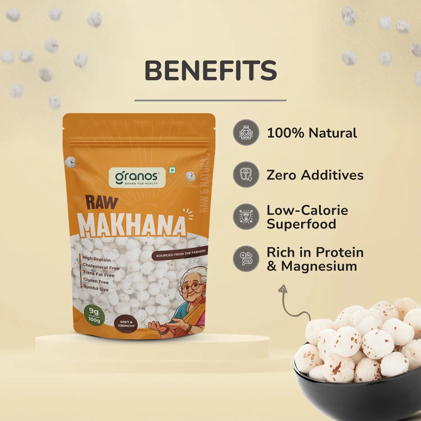 Granos Raw Makhana 100g | Jumbo Size & Rich in Protein