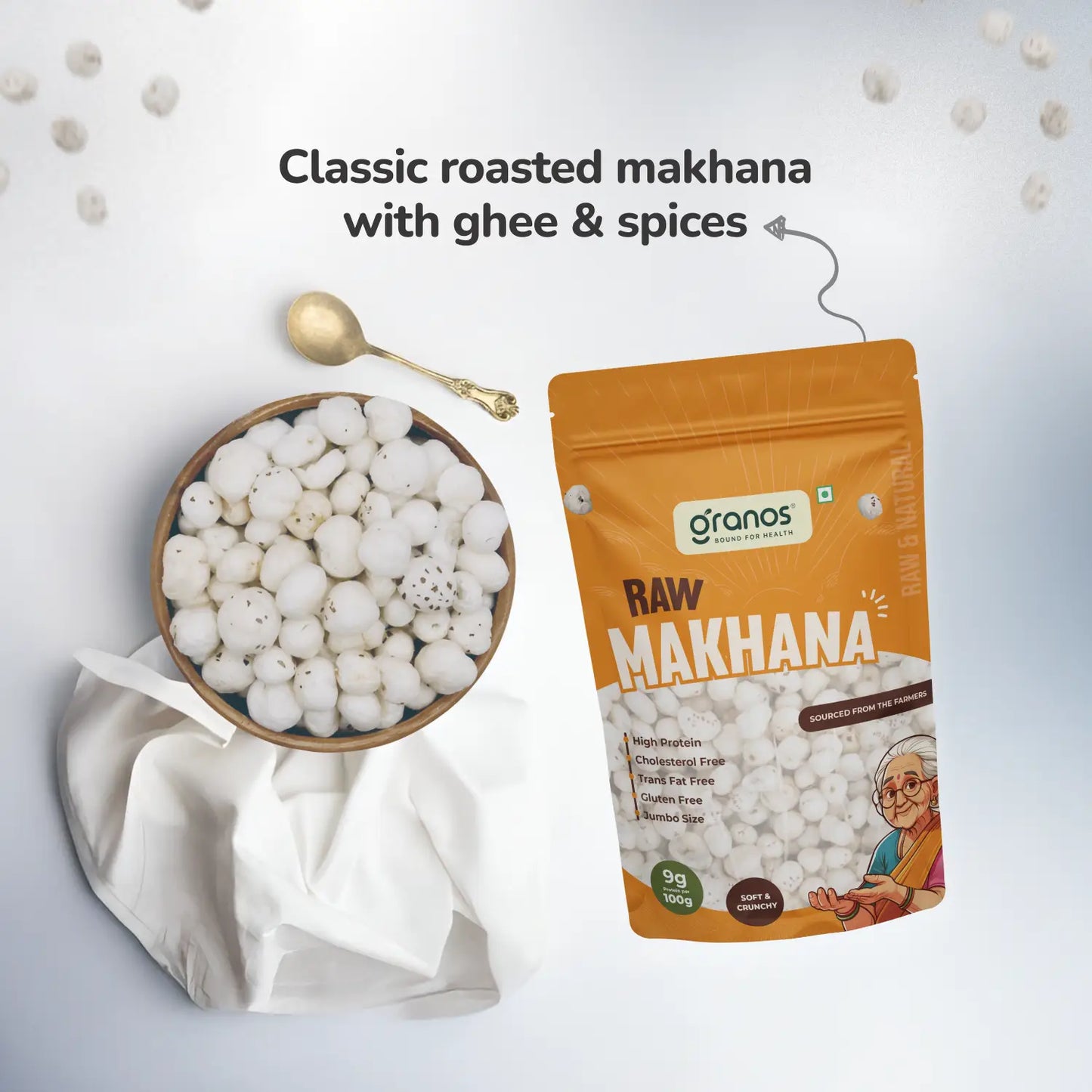 Granos Raw Makhana 100g | Jumbo Size & Rich in Protein