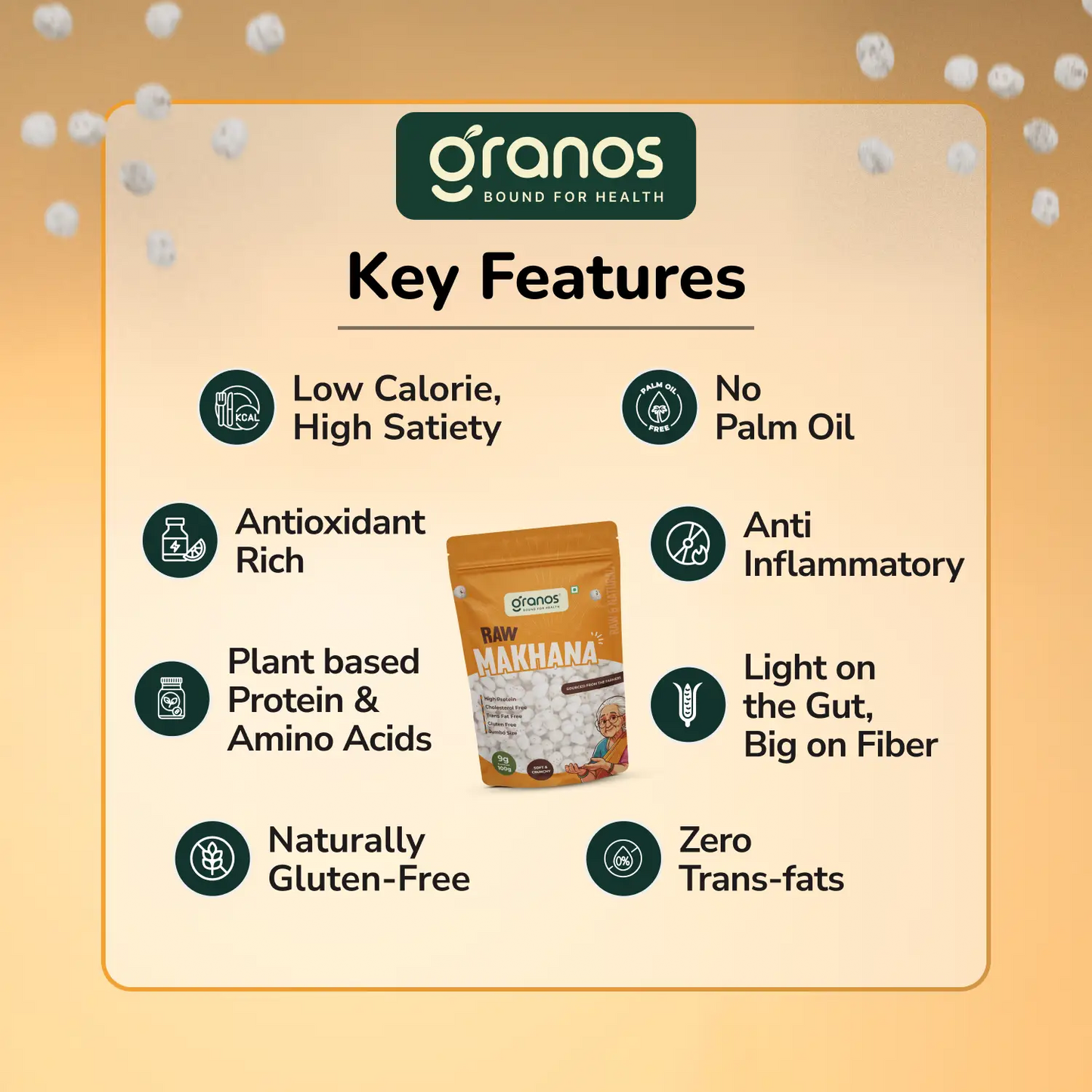 Granos Raw Makhana 100g | Jumbo Size & Rich in Protein
