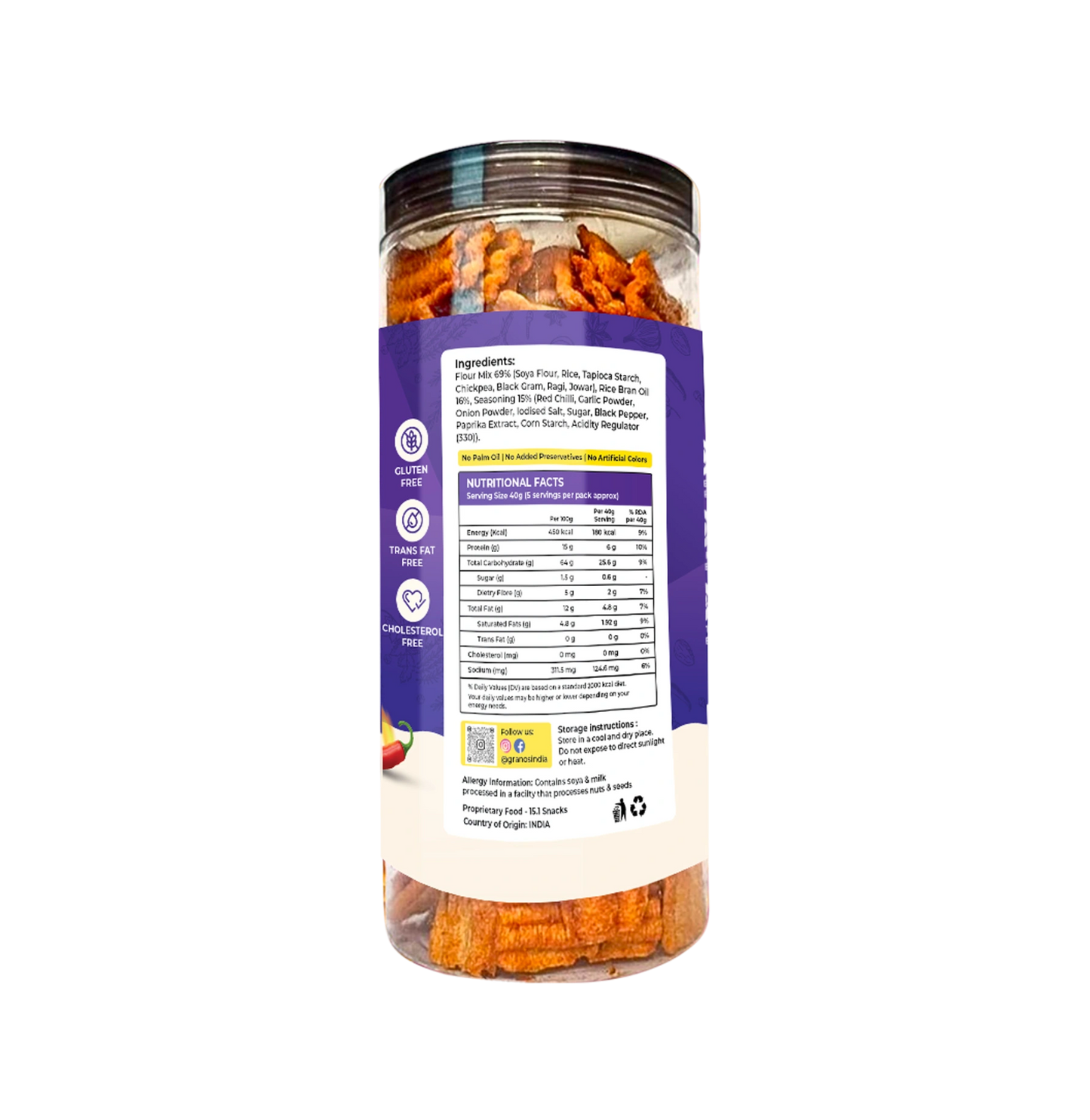 Granos Baked Soya Chips 200g Indian Masala