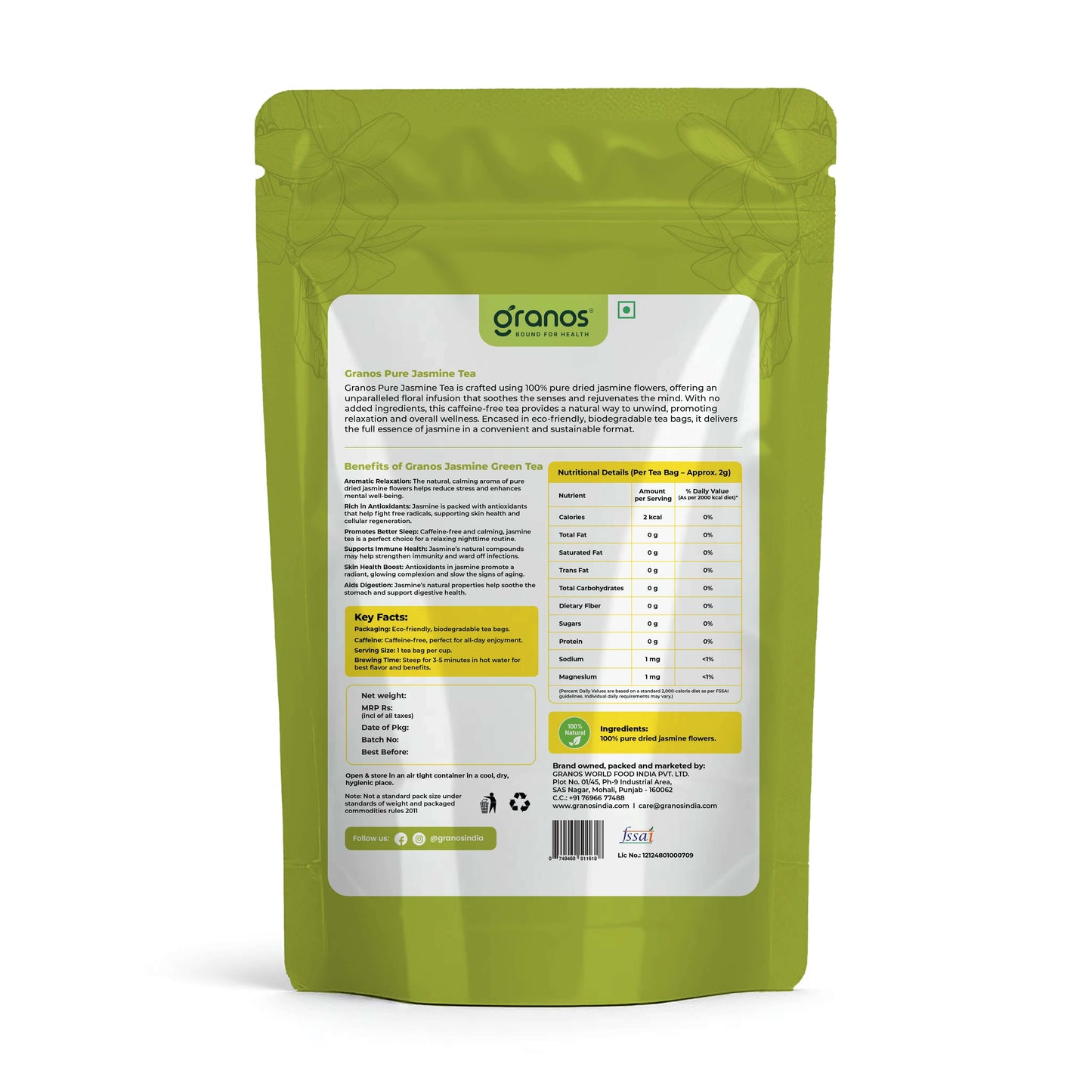 Granos Pure Jasmine Tea - 25 Tea Bags