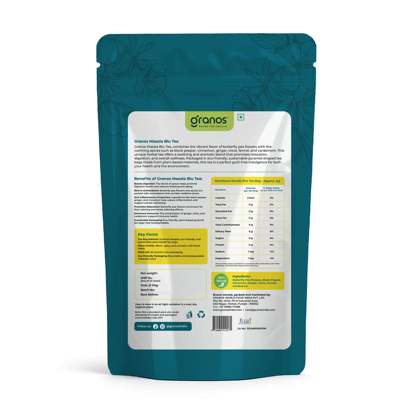 Granos Masala Blue Tea - 25 Tea Bags