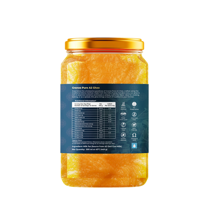 Granos A2 Desi Cow Ghee 500g, Made using Hand-Churned Curd from Grass-Fed Cow A2 Milk