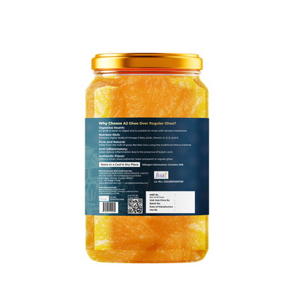 Granos A2 Desi Cow Ghee 500g, Made using Hand-Churned Curd from Grass-Fed Cow A2 Milk