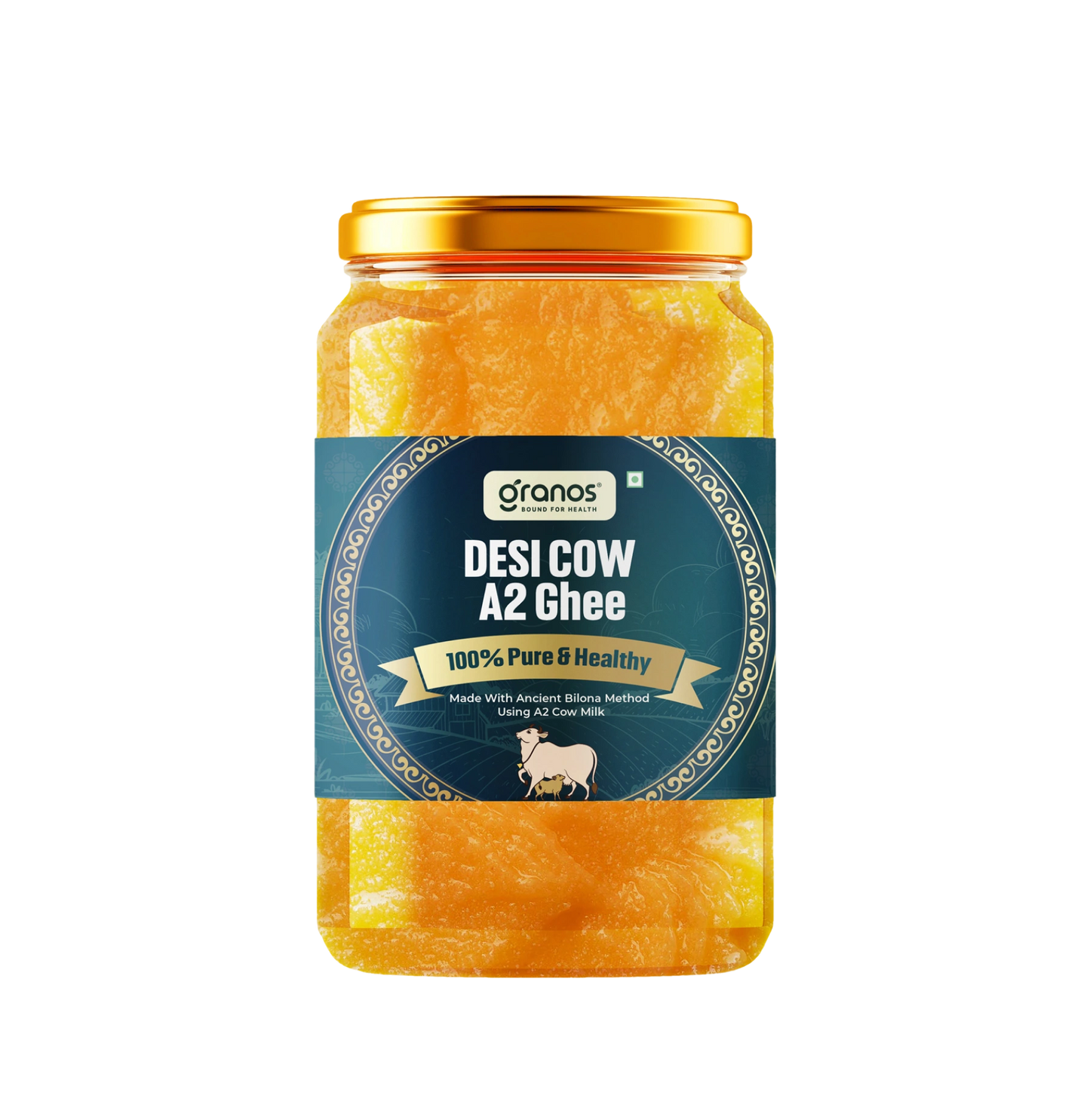 Granos A2 Desi Cow Ghee 500g, Made using Hand-Churned Curd from Grass-Fed Cow A2 Milk