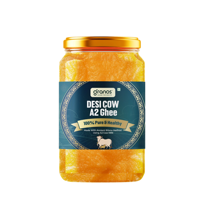 Granos A2 Desi Cow Ghee 500g, Made using Hand-Churned Curd from Grass-Fed Cow A2 Milk