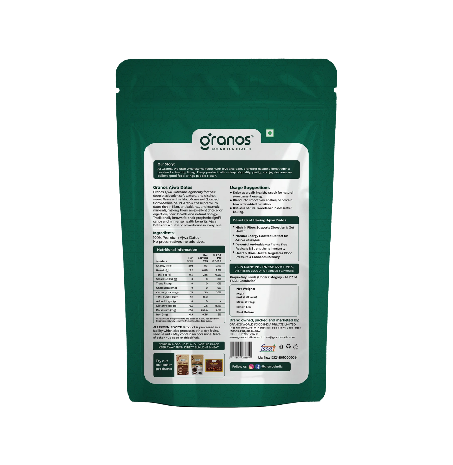 Granos Ajwa Dates 400g | Produce Of Saudi Arabia