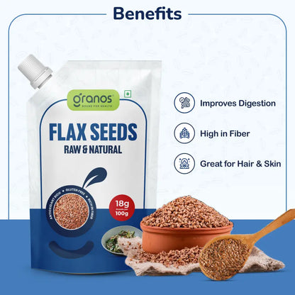 Granos Flax Seeds Raw & Natural 250g Spout Pack
