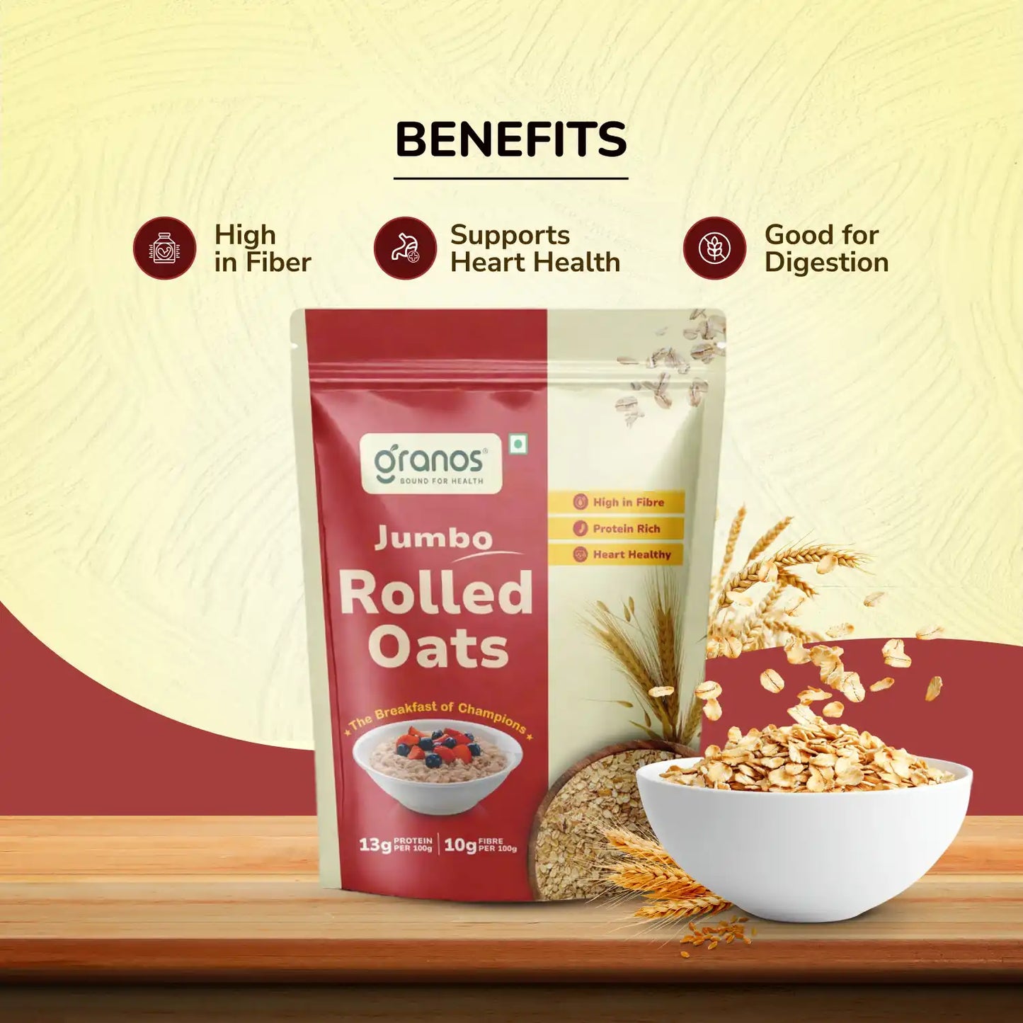 Granos Jumbo Rolled Oats 1kg | High Protein & Fiber