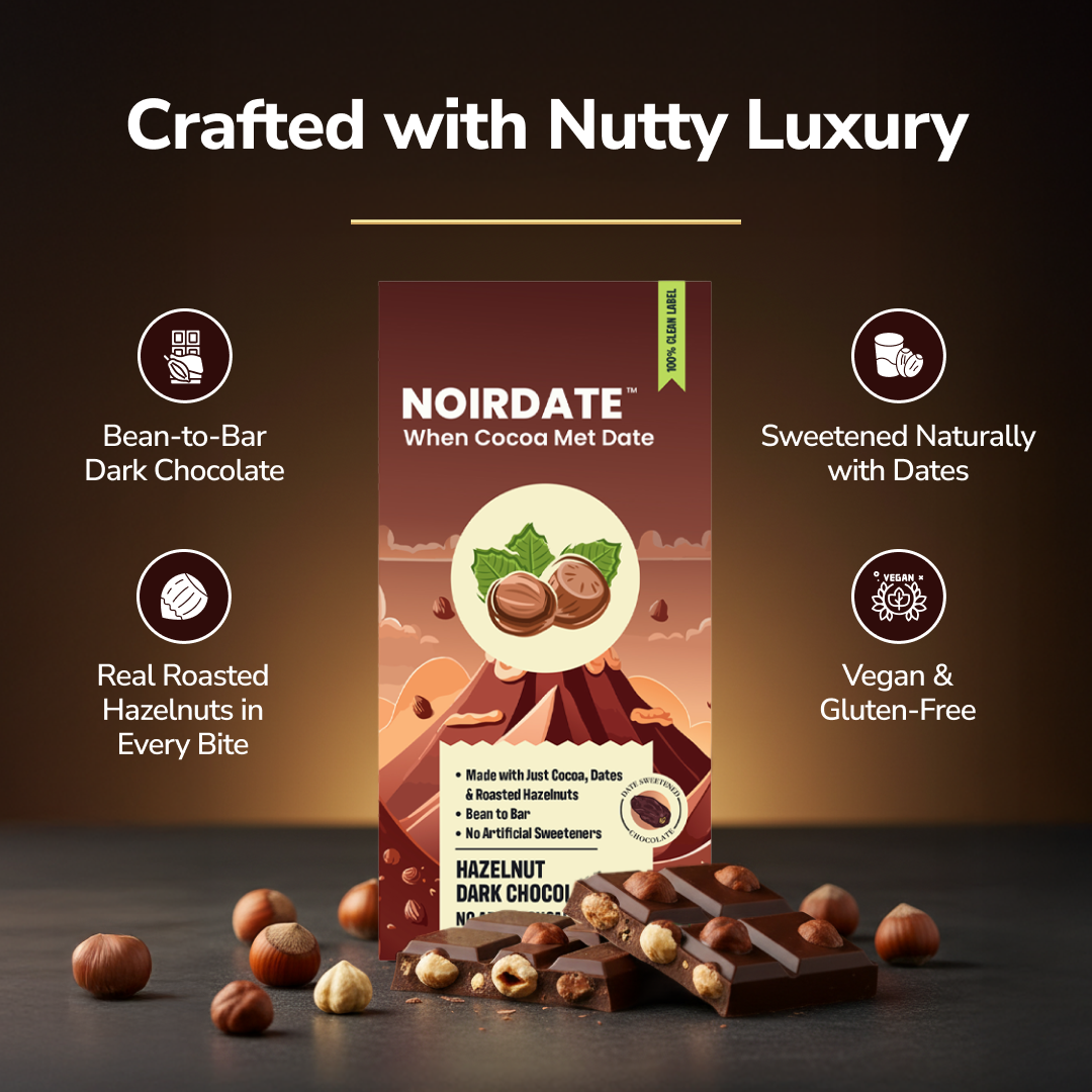 NoirDate Roasted Hazelnut Dark Chocolate 75g