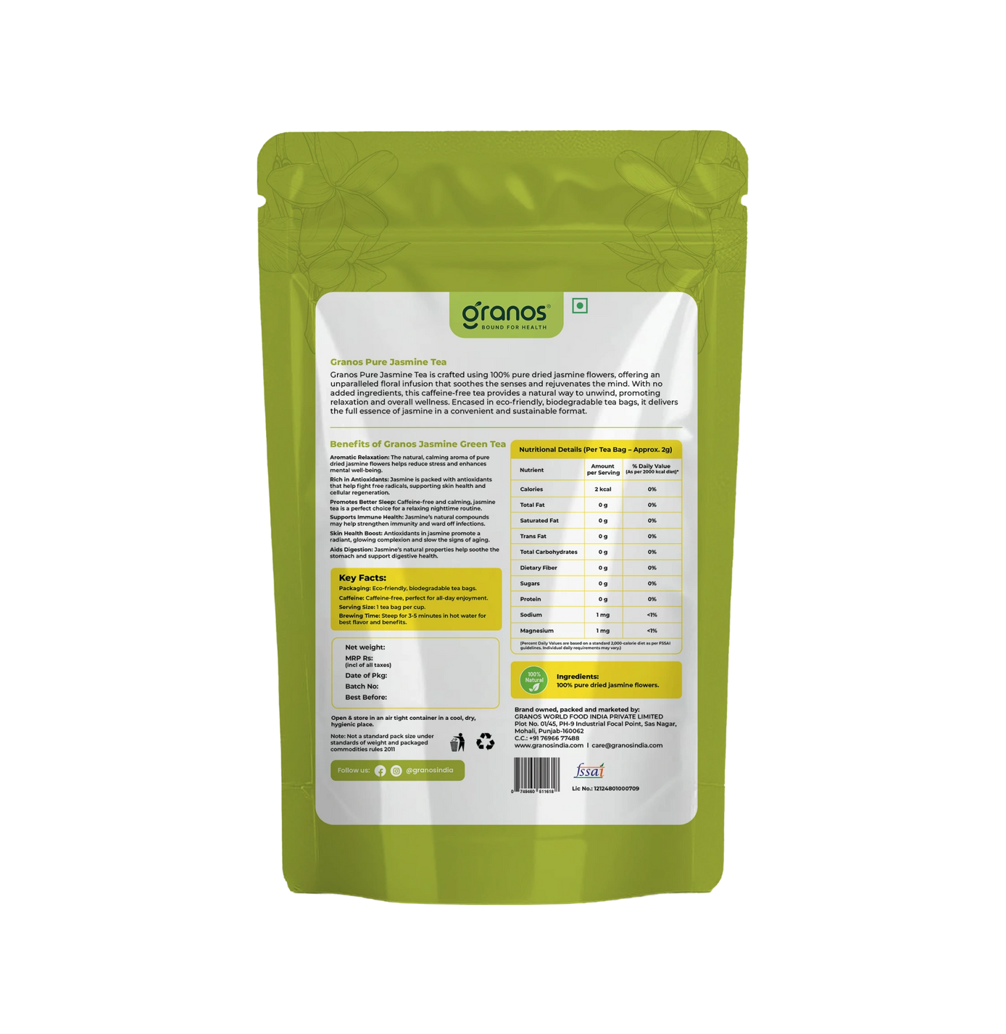 Granos Pure Jasmine Tea - 25 Tea Bags