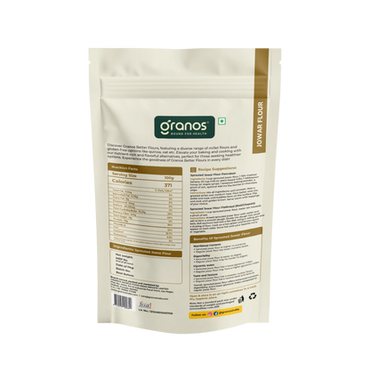 Granos Sprouted Jowar Flour 1kg | Gluten-Free, High Fibre Millet Atta