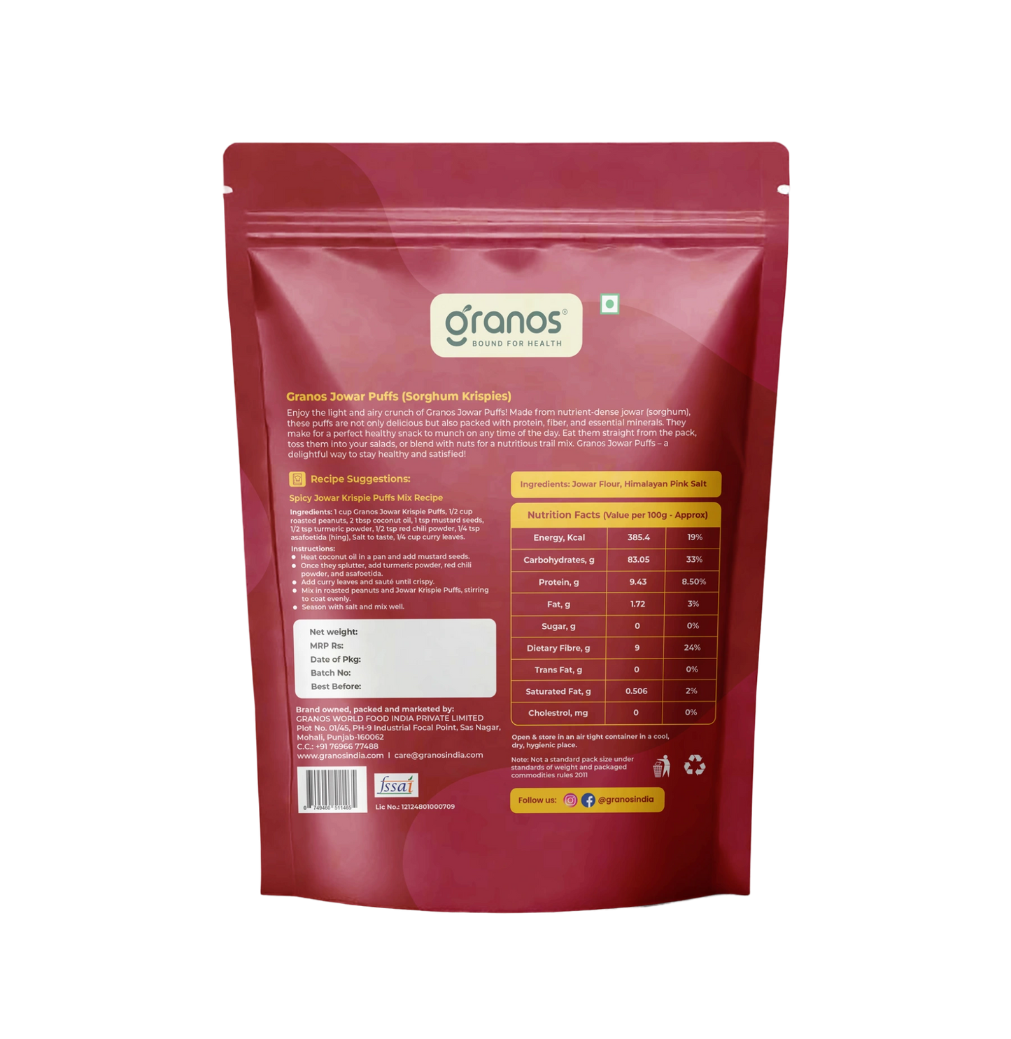 Granos Roasted Millet Jowar Puffs 150g