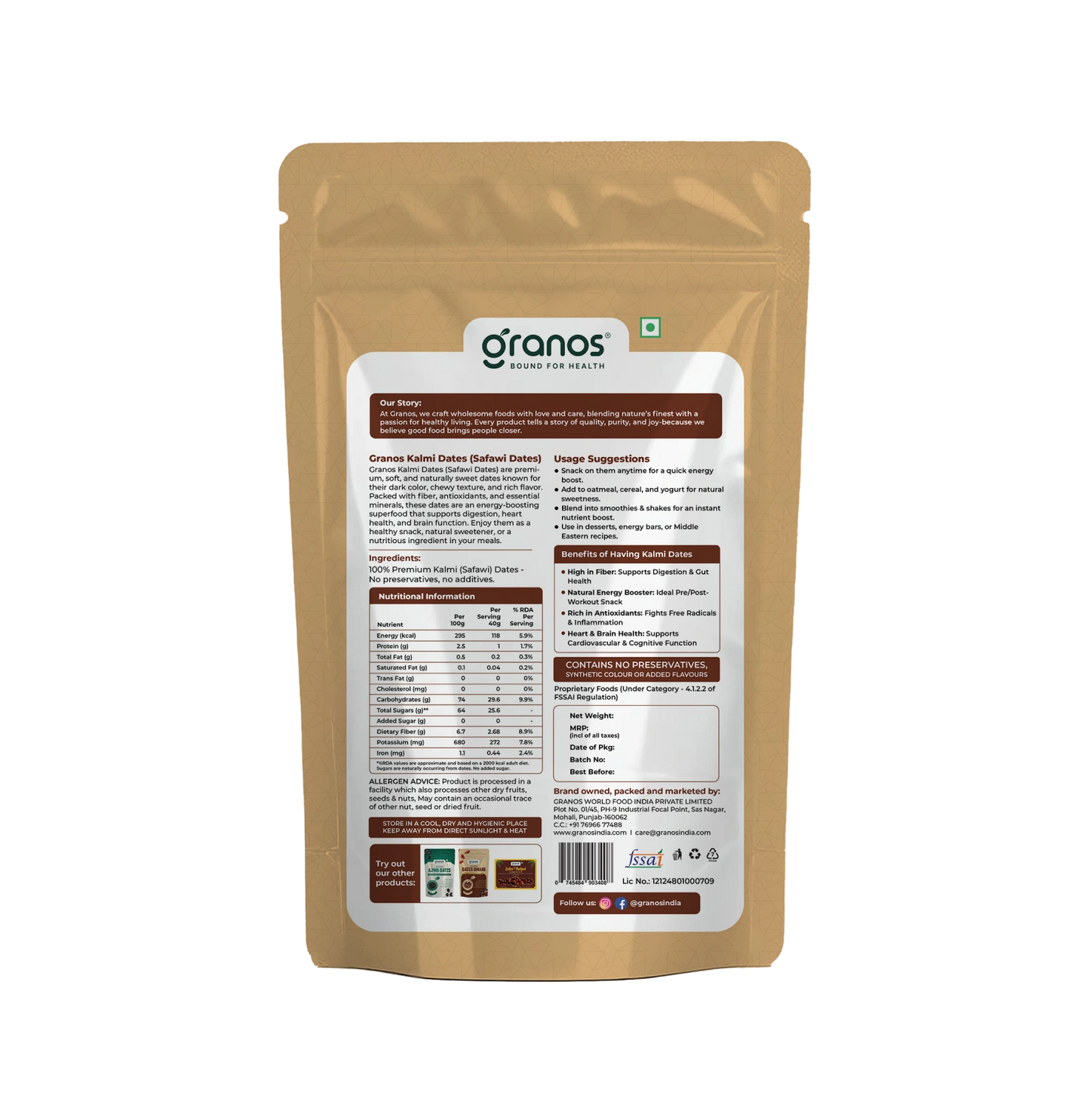 Granos Kalmi Dates 500g | Produce Of Saudi Arabia