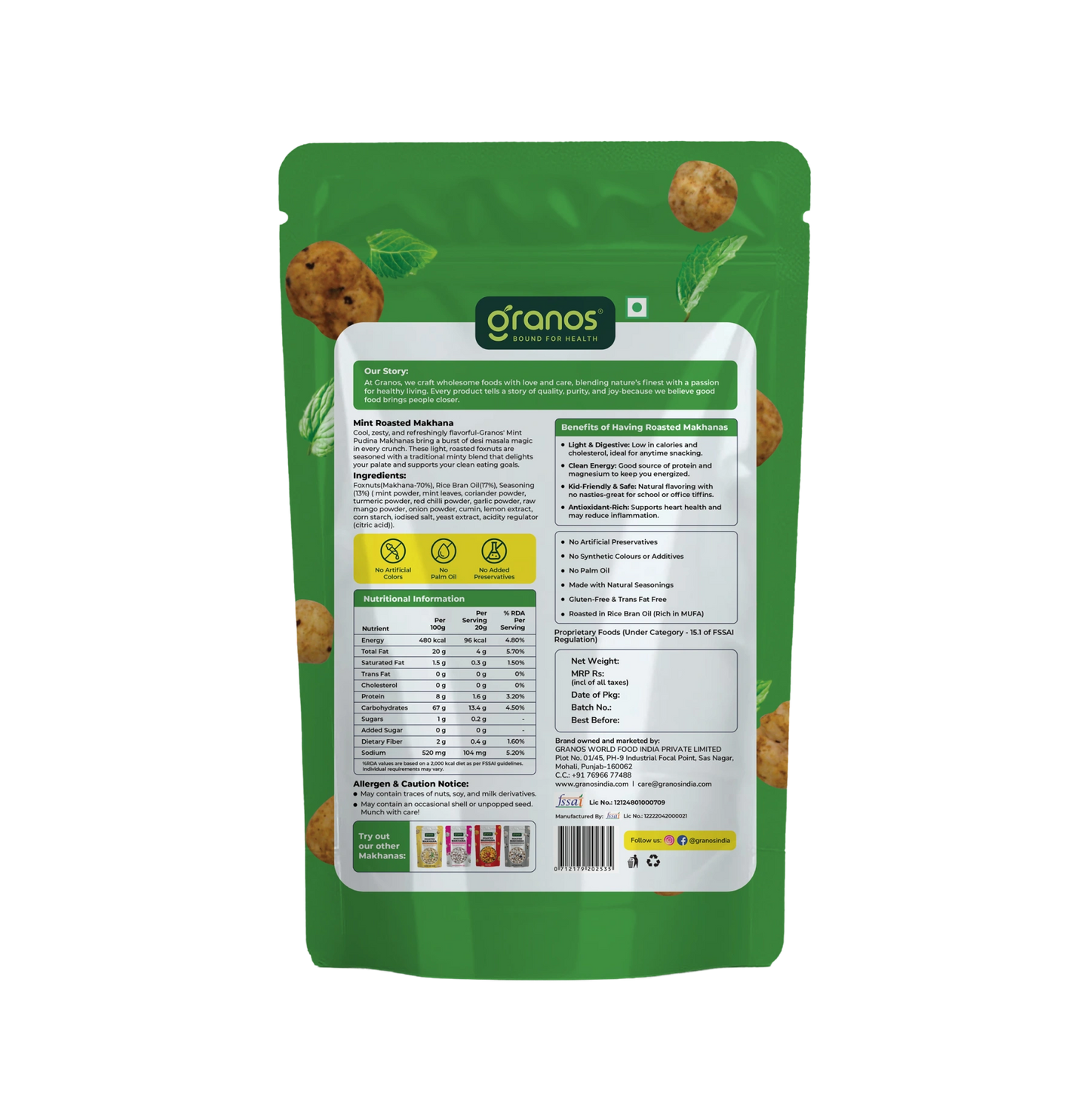 Granos Roasted Makhana 60g Mint