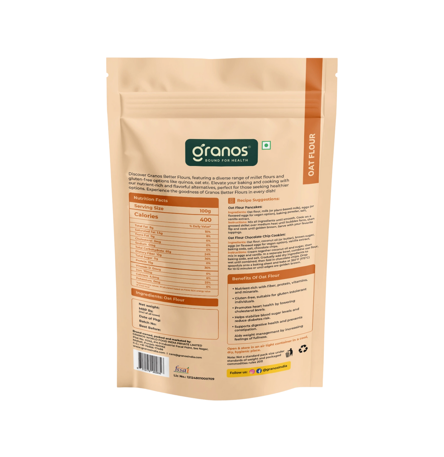 Granos Oat Flour 1kg | High Fibre & Protein, Ideal for Weight Loss & Baking