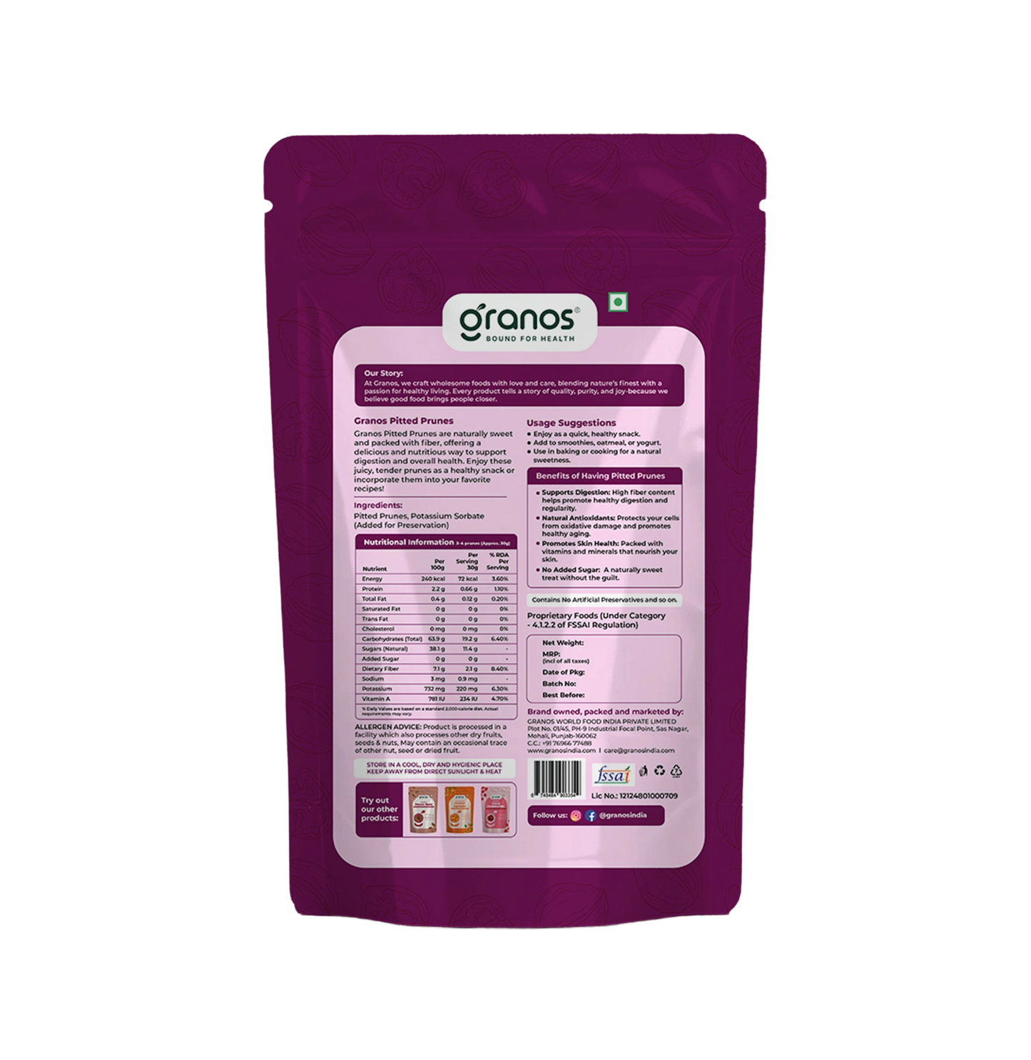 Granos Pitted Prunes 200g | Produce Of France