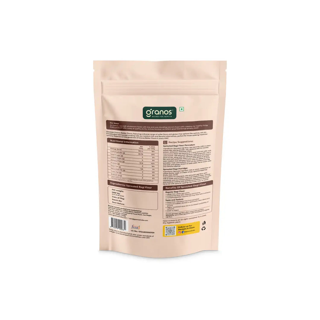 Granos Sprouted Ragi Flour 1kg | Finger Millet - Nachni Atta | Gluten-Free, Rich in Calcium