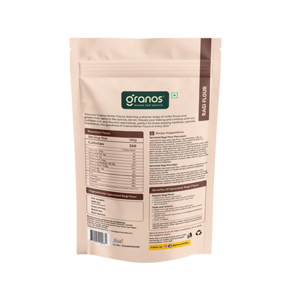 Granos Sprouted Ragi Flour 1kg | Finger Millet - Nachni Atta | Gluten-Free, Rich in Calcium