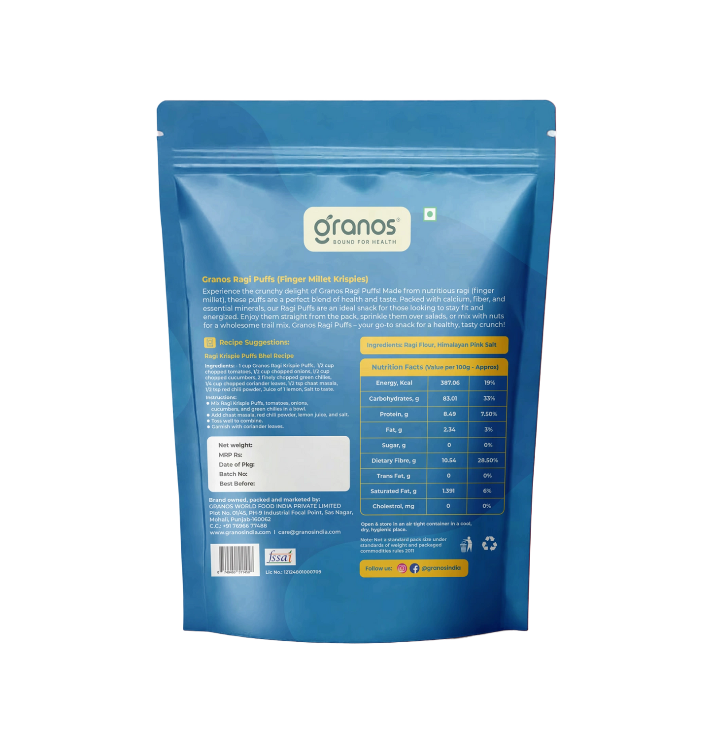 Granos Roasted Millet Ragi Puffs 150g