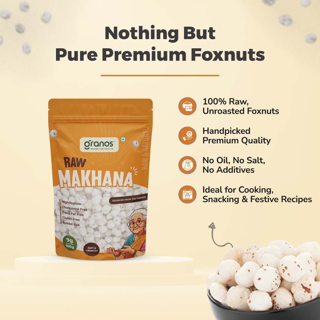 Granos Raw Makhana 100g | Jumbo Size & Rich in Protein