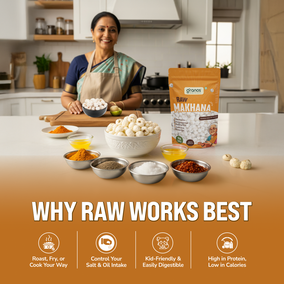 Granos Raw Makhana 100g | Jumbo Size & Rich in Protein