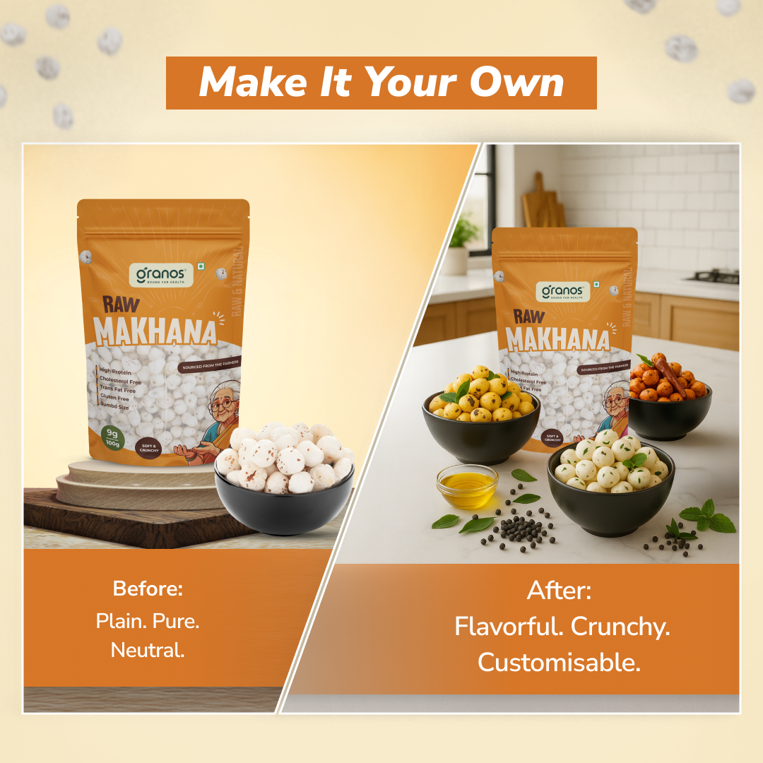 Granos Raw Makhana 100g | Jumbo Size & Rich in Protein