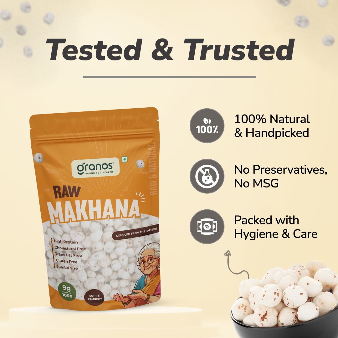 Granos Raw Makhana 100g | Jumbo Size & Rich in Protein