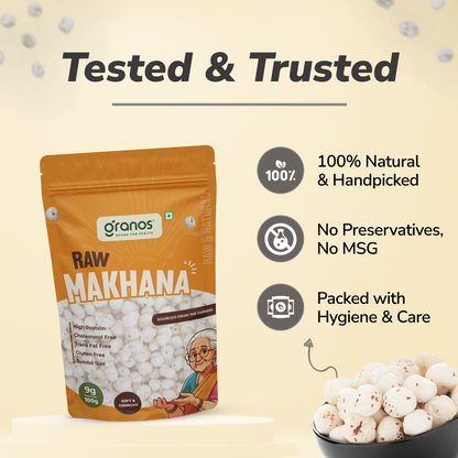 Granos Raw Makhana 100g | Jumbo Size & Rich in Protein
