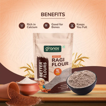 Granos Sprouted Ragi Flour 1kg | Finger Millet - Nachni Atta | Gluten-Free, Rich in Calcium