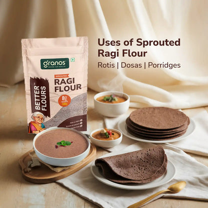 Granos Sprouted Ragi Flour 1kg | Finger Millet - Nachni Atta | Gluten-Free, Rich in Calcium