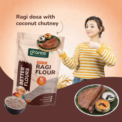Granos Sprouted Ragi Flour 1kg | Finger Millet - Nachni Atta | Gluten-Free, Rich in Calcium