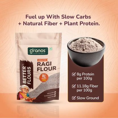 Granos Sprouted Ragi Flour 1kg | Finger Millet - Nachni Atta | Gluten-Free, Rich in Calcium