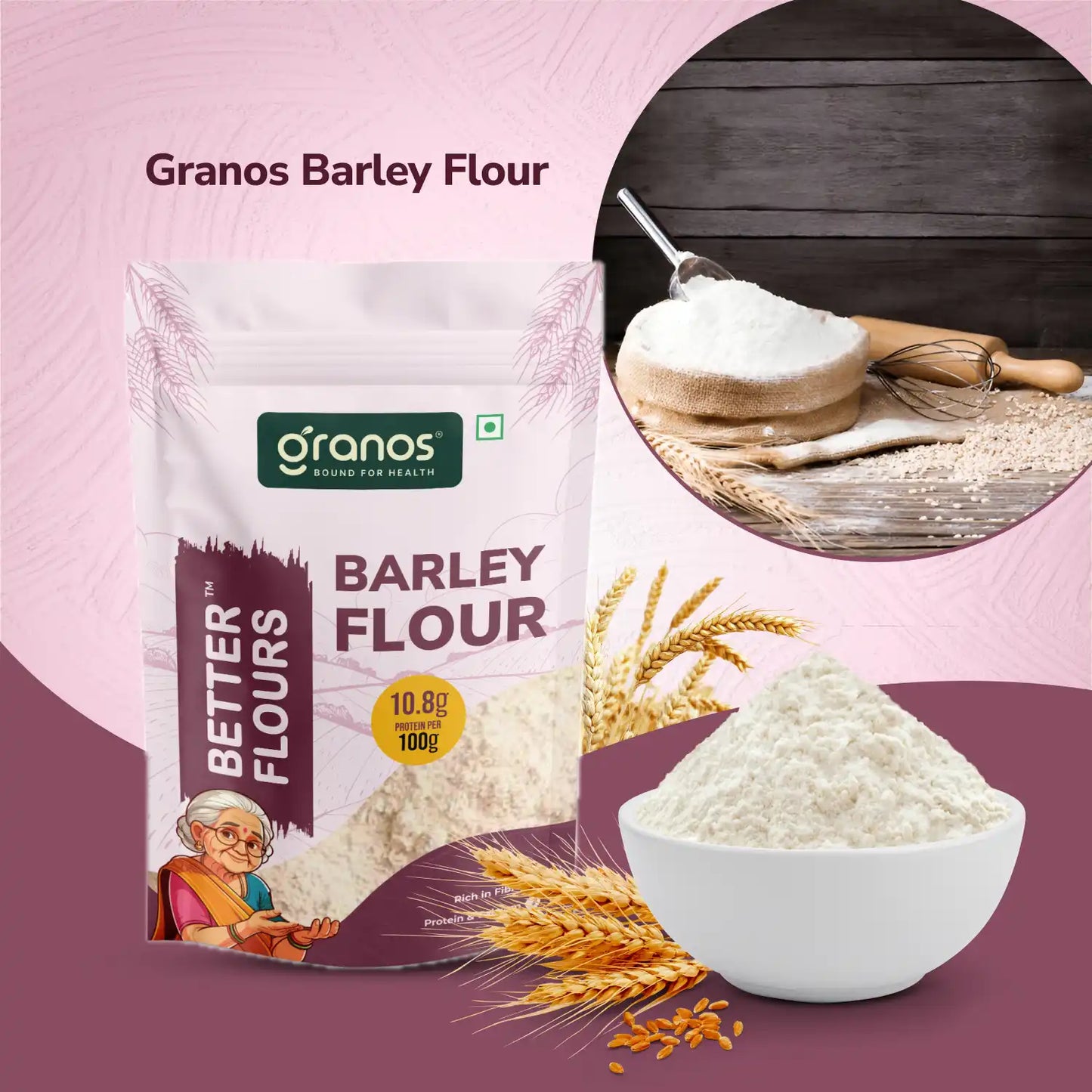 Granos Barley Flour 1kg (Jau Ka Atta) | Rich in Fiber, Low GI, Diabetic Friendly