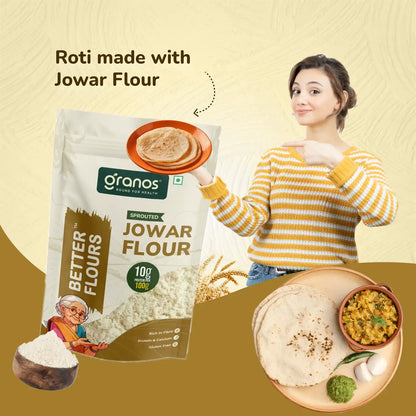 Granos Sprouted Jowar Flour 1kg | Gluten-Free, High Fibre Millet Atta