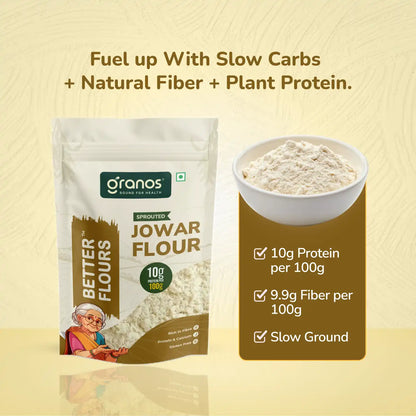 Granos Sprouted Jowar Flour 1kg | Gluten-Free, High Fibre Millet Atta