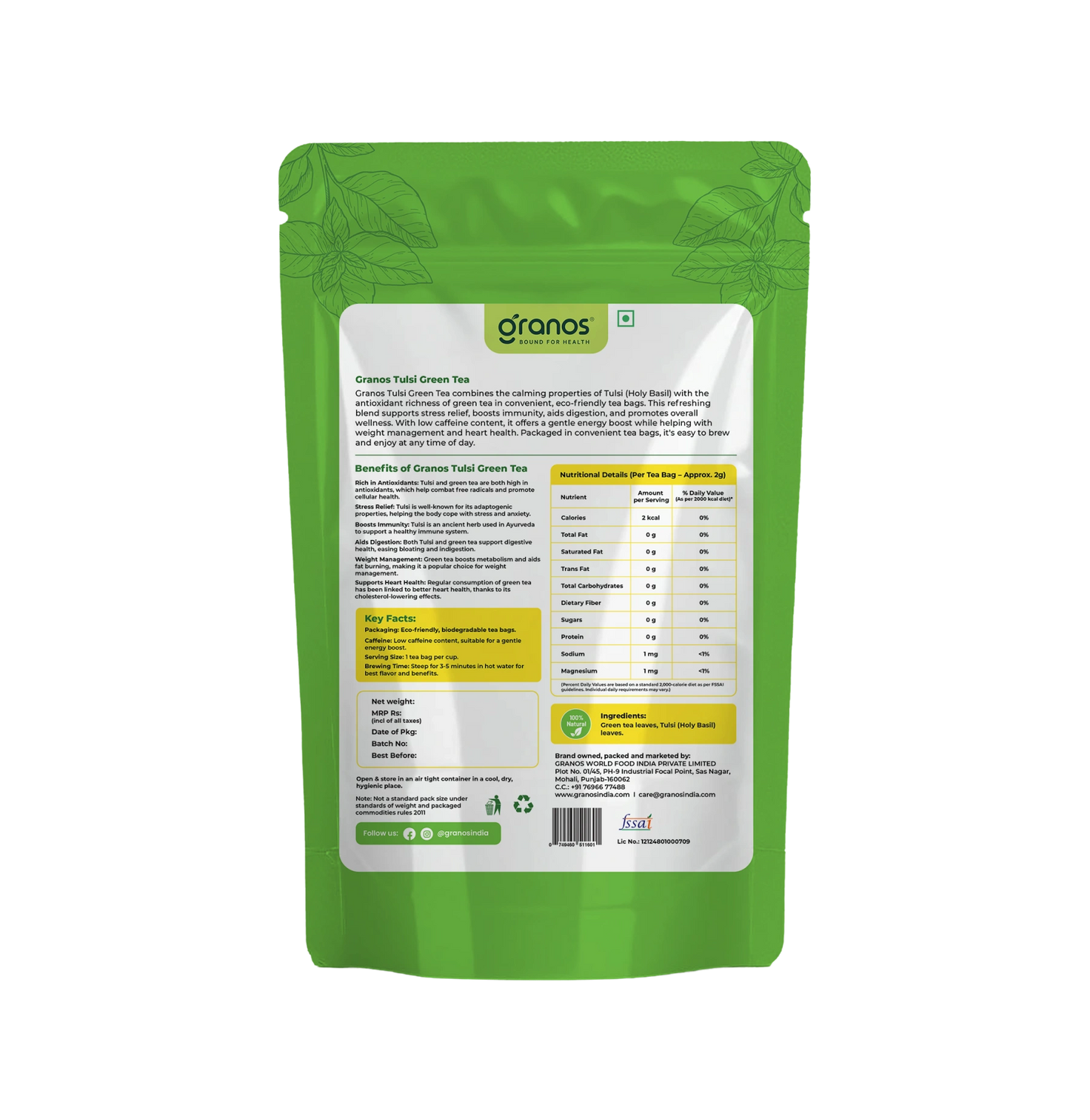 Granos Tulsi Green Tea - 25 Tea Bags