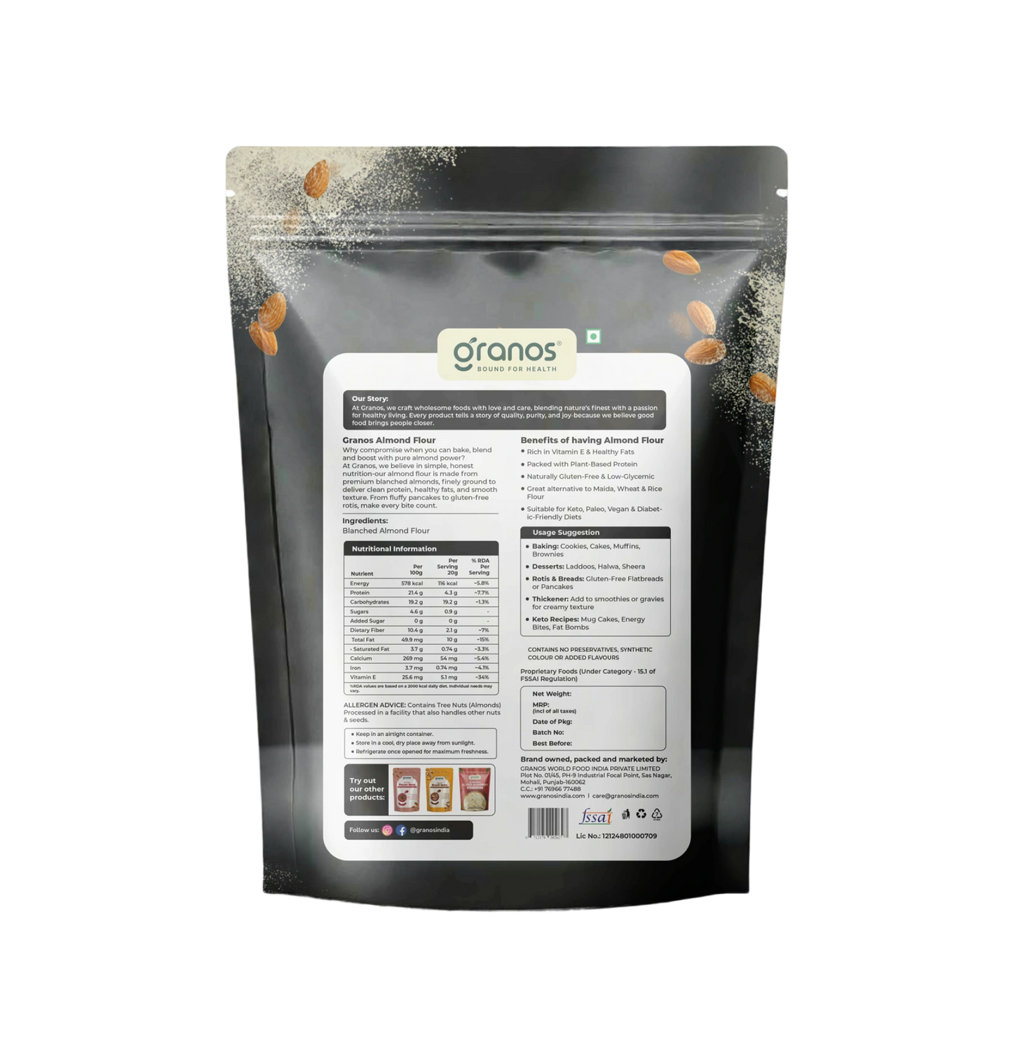 Granos Almond Flour 1kg | Vegan & Keto Friendly | Ideal for Gluten-free Baking