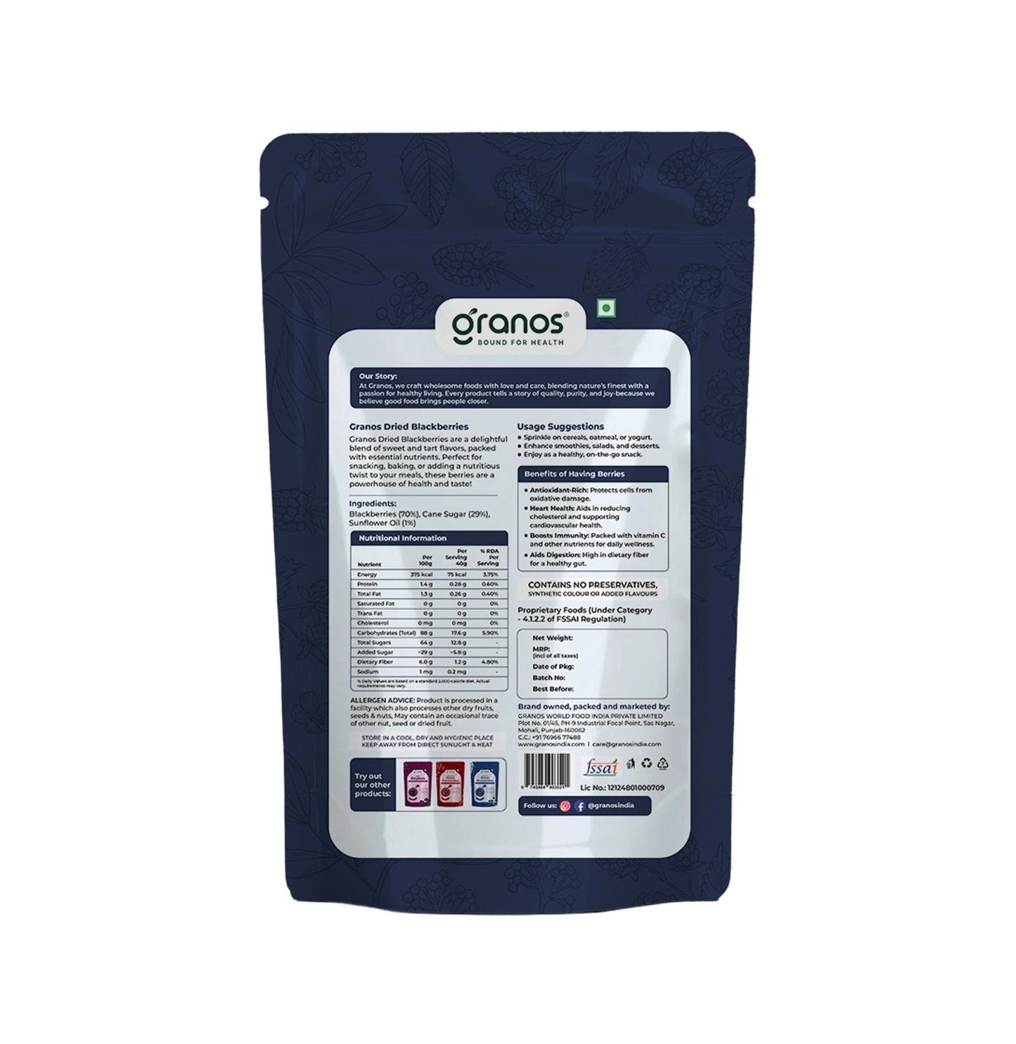 Granos Exotic Dried Blackberries 150g