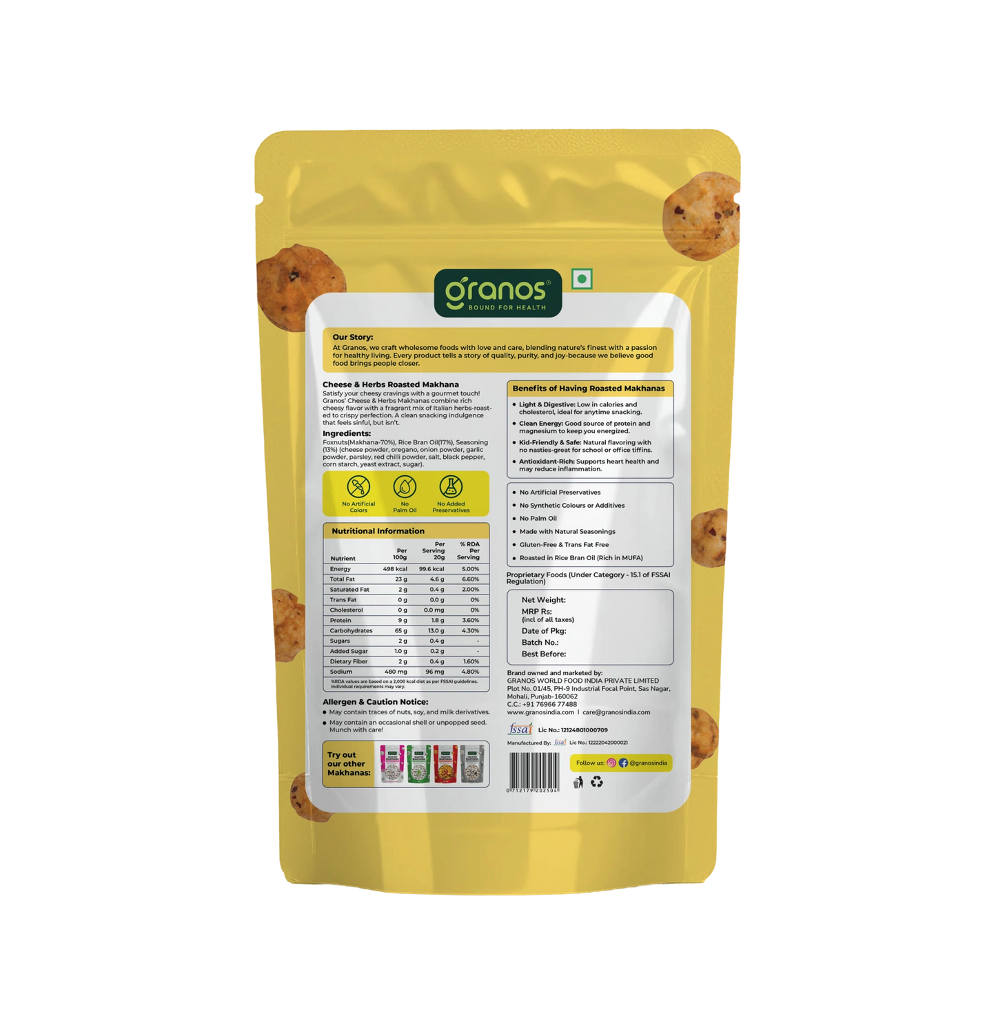 Granos Roasted Makhana 60g Cheese & Herbs