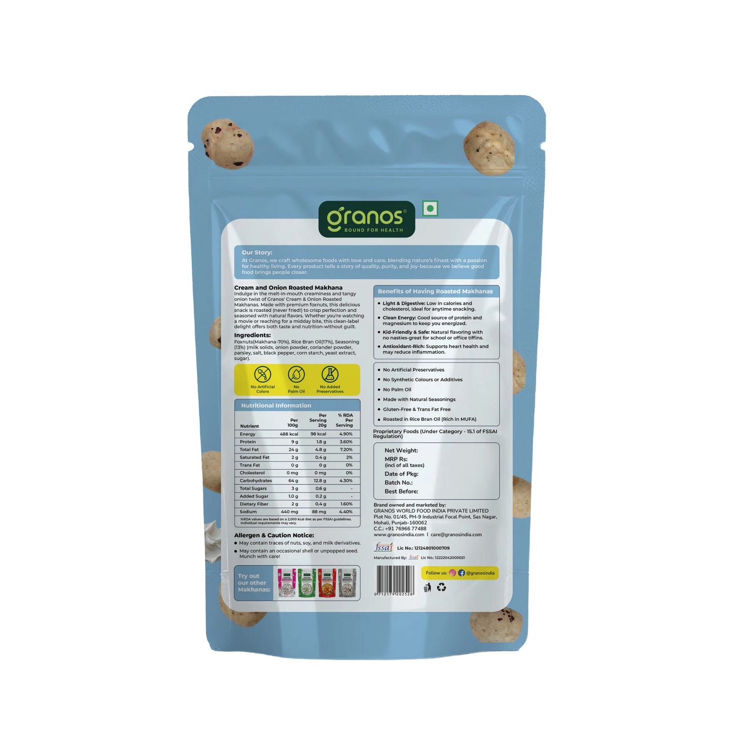 Granos Roasted Makhana 60g Cream & Onion