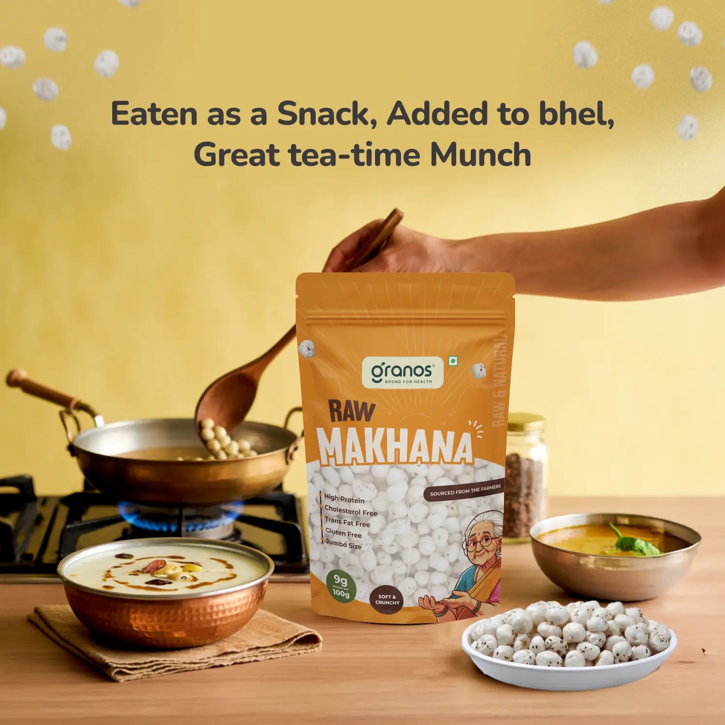 Granos Raw Makhana 100g | Jumbo Size & Rich in Protein
